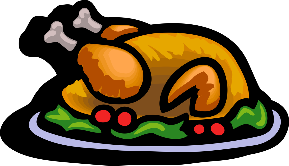 Vector Illustration of Traditional Thanksgiving and Christmas Poultry Roast Turkey Dinner on Serving Platter