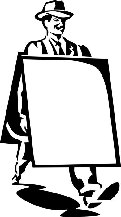 Vector Illustration of Man with Advertisement Sidewalk Sandwich Board Advertising Sign