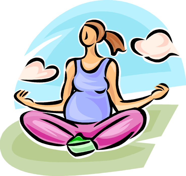 Vector Illustration of Pregnant Expectant Mother Practices Yoga Physical, Mental, and Spiritual Discipline