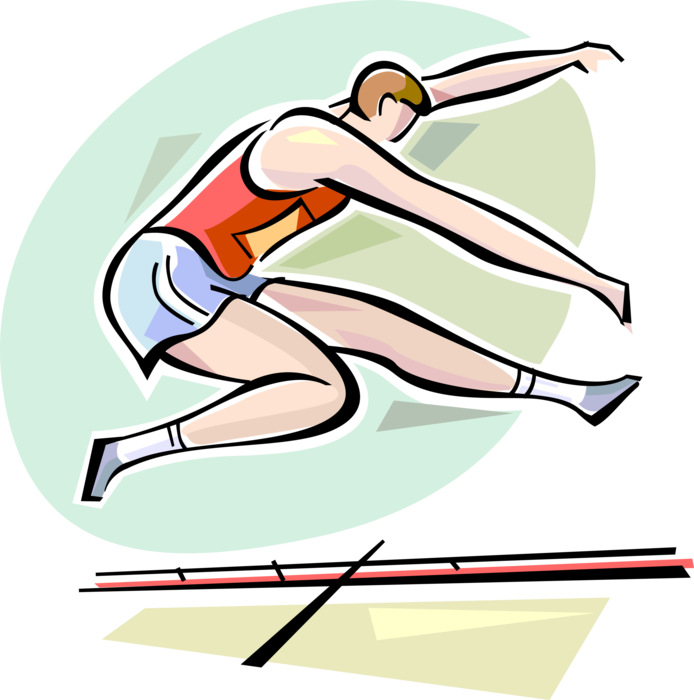 Vector Illustration of Track and Field Athletic Sport Contest Long Jump or Broad Jump Jumper Jumping in Track Meet Competition