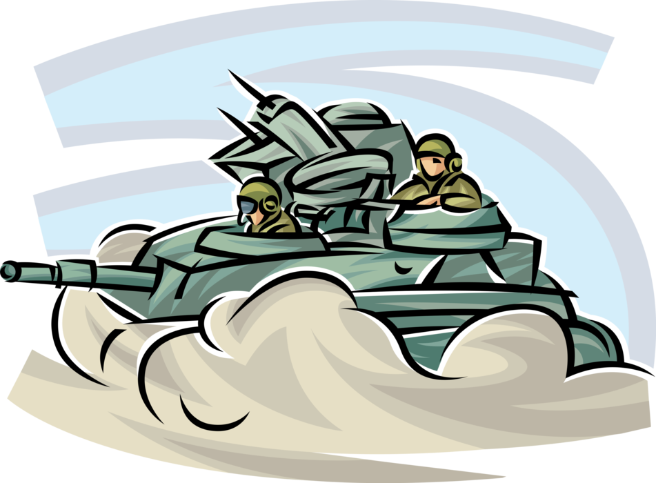 Vector Illustration of United States Army Armor Branch Tank Battalion Engage Enemy on Battlefield in War Operations