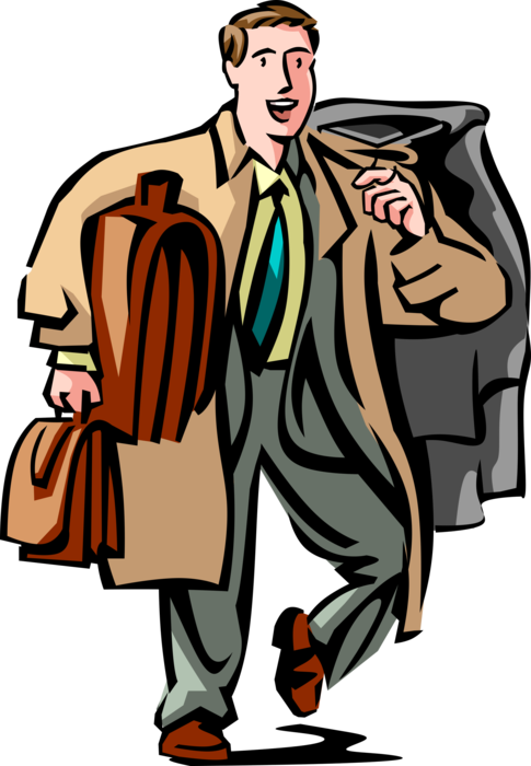 Vector Illustration of Businessman Off on Business Travel Trip with Suitcase Luggage and Garment Bag