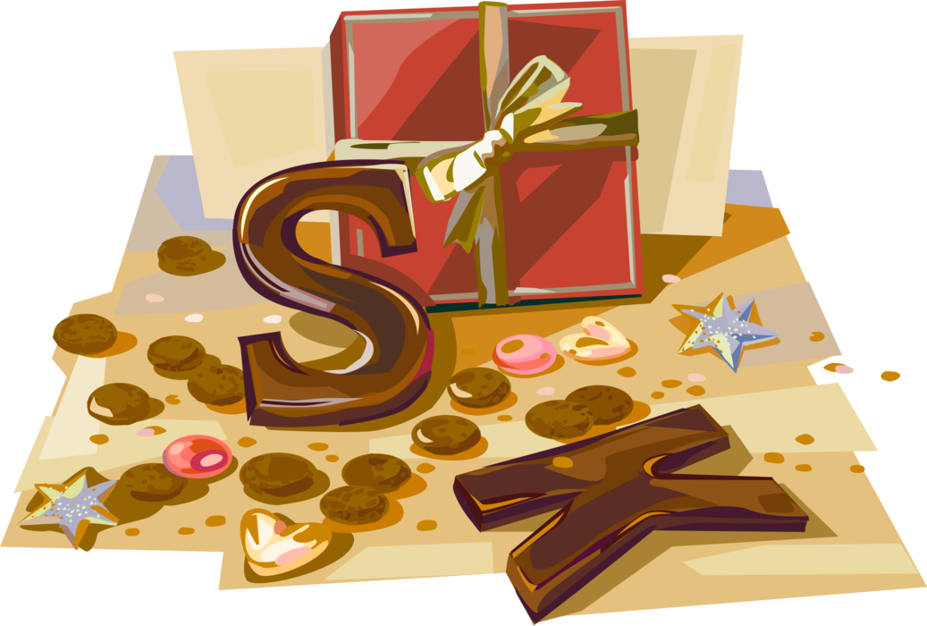 Vector Illustration of Dutch Christmas Chocolate Letters for Holiday of Sinterklaas, Holland, The Netherlands