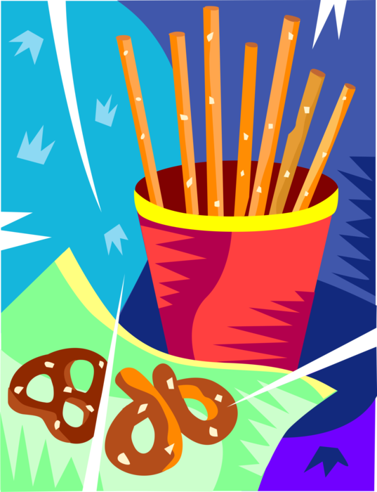 Vector Illustration of Crisp Dry Baked Biscuit Salted Snack Pretzels and Pretzel Sticks