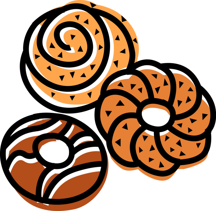 Vector Illustration of Sweetened Fried Dough Donut or Doughnut Confectionery Snack or Dessert Food