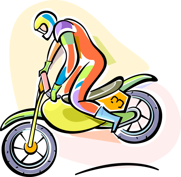 Vector Illustration of Motocross Racer Racing in Off-Road Circuit Motorcycle Race