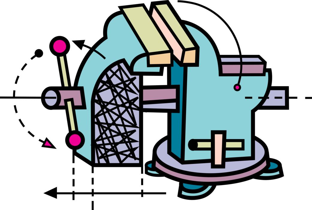 Vector Illustration of Workbench Vise or Vice with Two Parallel Jaws Secure Objects