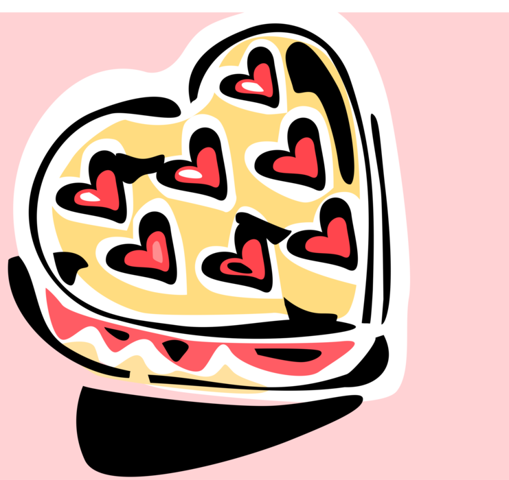 Vector Illustration of Valentine's Day Sentimental Heart-Shaped Gift Candy Box with Love Hearts Expression of Affection
