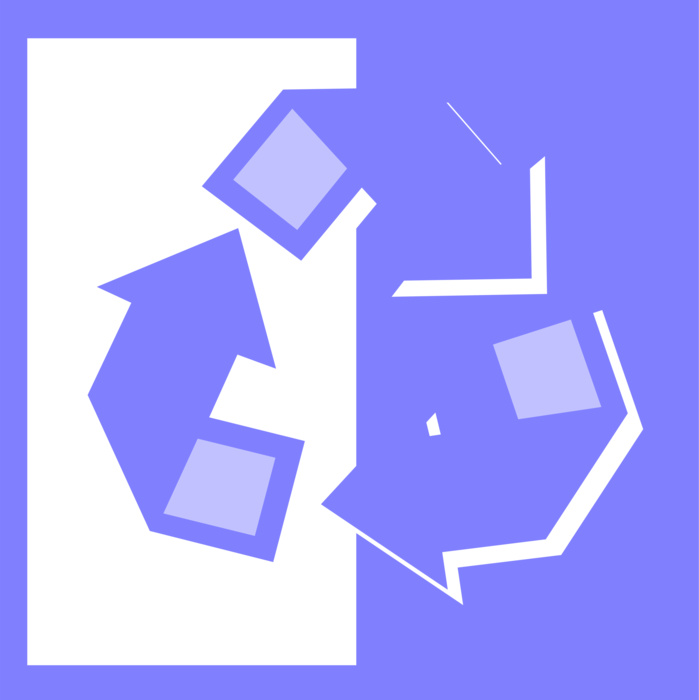 Vector Illustration of Recycling Process Converts Waste into Reusable Objects with International Recycle Logo