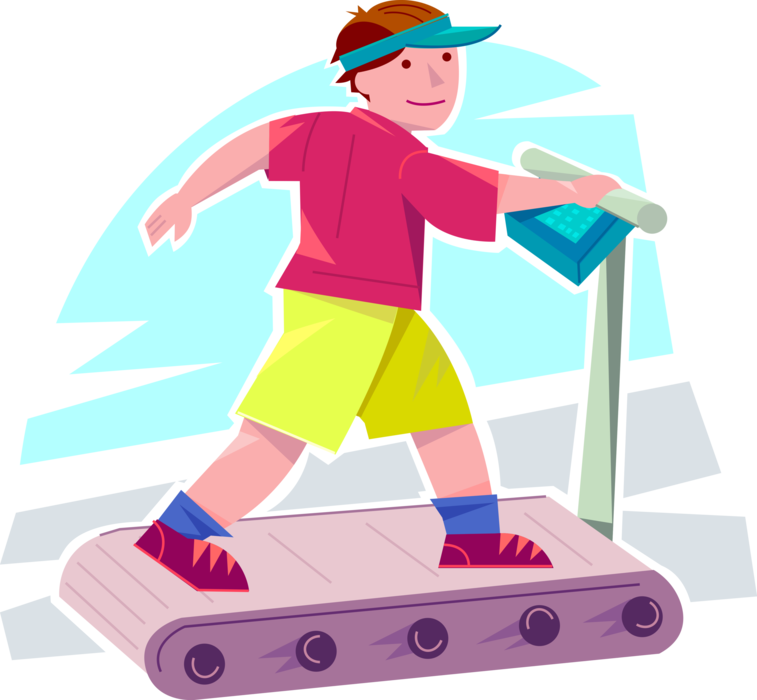 Vector Illustration of Boy Running on Treadmill for Physical Fitness Exercise Workout