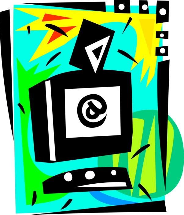 Vector Illustration of Computer Sends @ Email Electronic Mail Letter Envelope via Internet