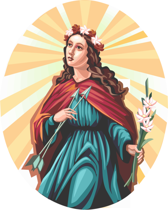 Vector Illustration of St. Philomena, Patron Saint of Infants, Babies, and Youth, Roman Catholic Saint