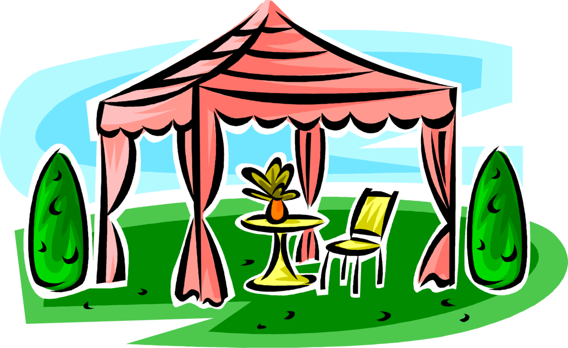 Vector Illustration of Gazebo Tent Pavilion Structure Provides Shade, Shelter in Backyard