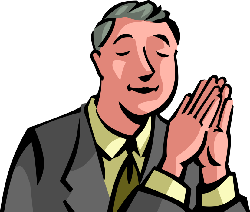 Vector Illustration of Religious Man with Faith Prays with Hands Clasped in Prayer