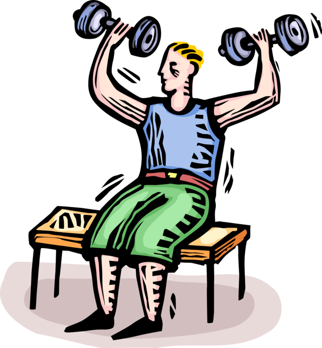 Vector Illustration of Wannabe Weightlifter Works Out Lifting Barbell Weights
