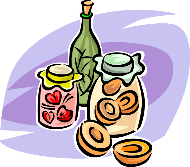 Vector Illustration of Jars of Homemade Fruit Preserves 