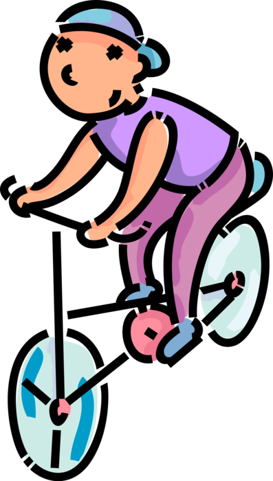 Vector Illustration of Primary or Elementary School Student Boy Cycling Enthusiast Rides Bicycle Bike