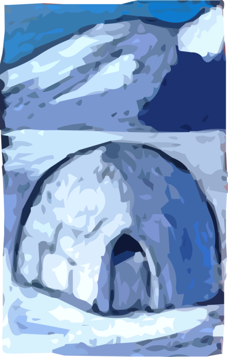 Vector Illustration of Arctic Indigenous Peoples Inuit Eskimo Igloo Shelter Dwelling Made of Carved Snow Blocks
