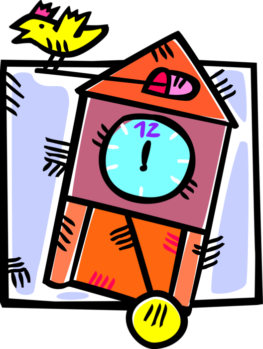 Vector Illustration of Cuckoo Clock Tells Time and Chimes on the Hour with Pendulum