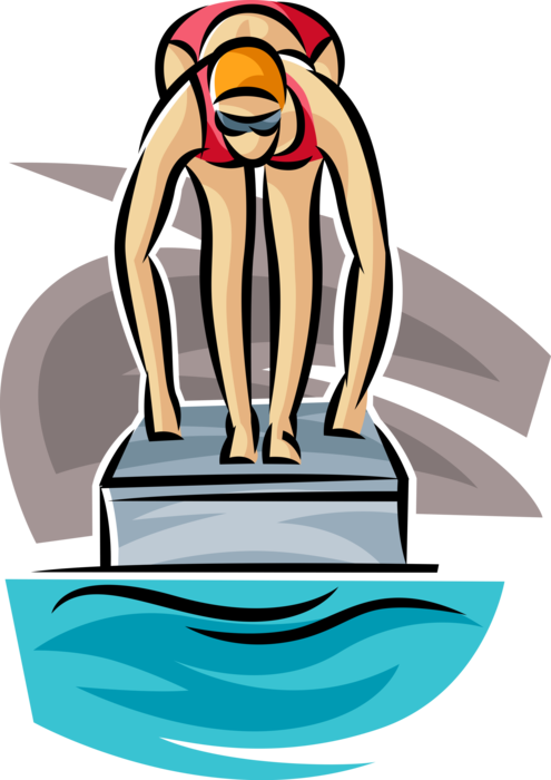 Vector Illustration of Swimmer Prepares to Race in Swimming Pool During Swim Meet