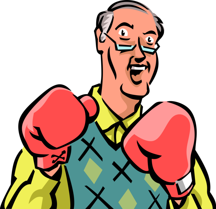 Vector Illustration of Retired Elderly Senior Citizen Pugilist Boxer with Boxing Gloves Takes on All Comers