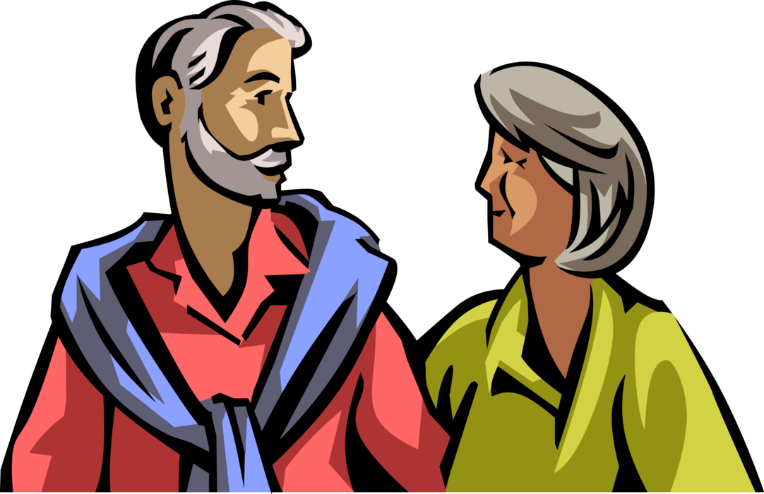 Vector Illustration of Retired Elderly Senior Citizen Couple Enjoy Special Bond