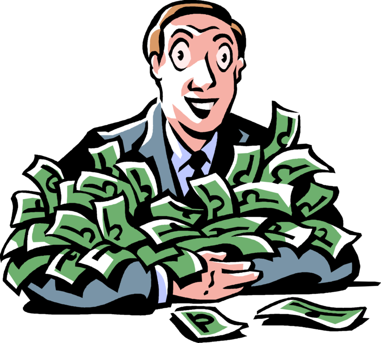 Vector Illustration of Businessman with Armload of Cash Money Dollars