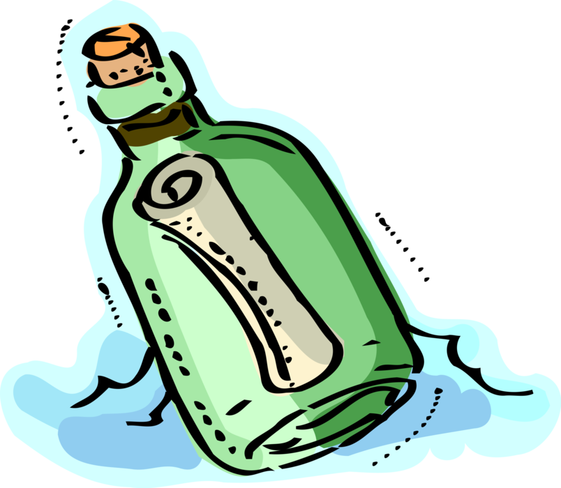 Vector Illustration of Message in Bottle Metaphor of Struggle to Break Free From Isolation and Communicate