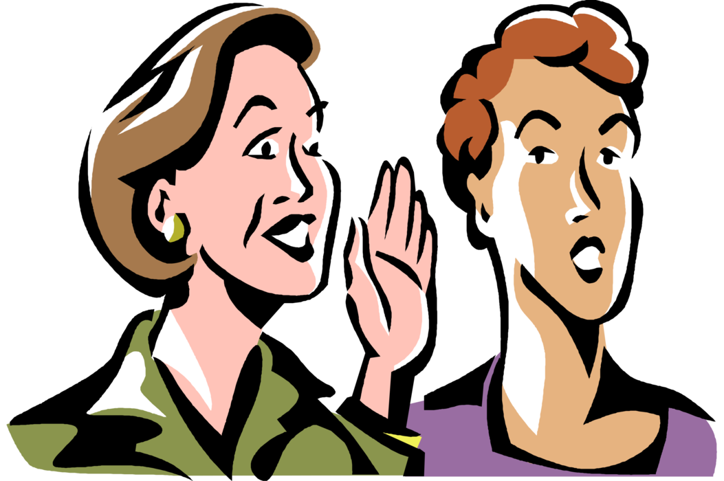 Vector Illustration of Woman Whispers Secret in Another Woman's Ear
