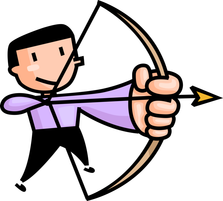 Vector Illustration of Archer Takes Aim Ready to Shoot Archery Bow and Arrow