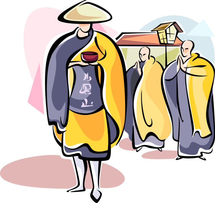 Vector Illustration of Japanese Shinto Monks Perform Ceremony