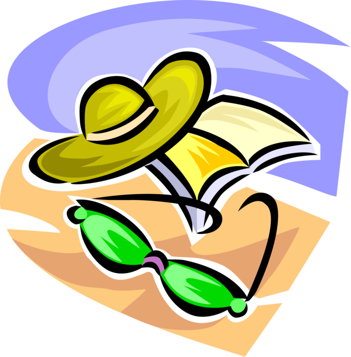 Vector Illustration of Sunglasses and Sun Hat with Book