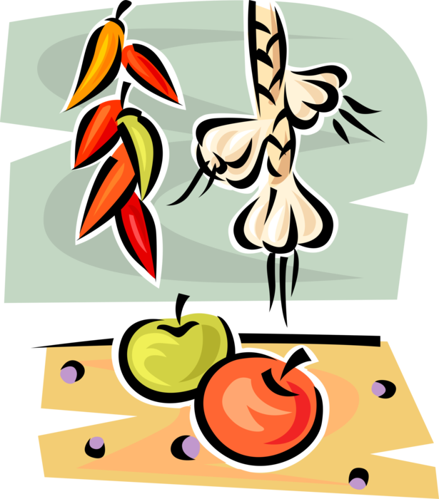 Vector Illustration of Garlic, Chili Peppers and Tomato Vegetables