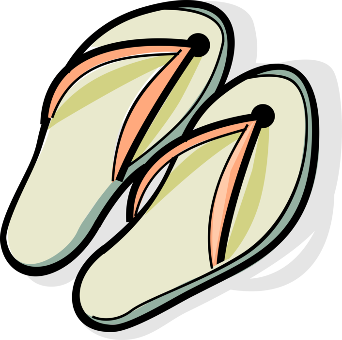 Vector Illustration of Sandals, Thong Flip-Flops or Casual Wear Beach Shoes Footwear