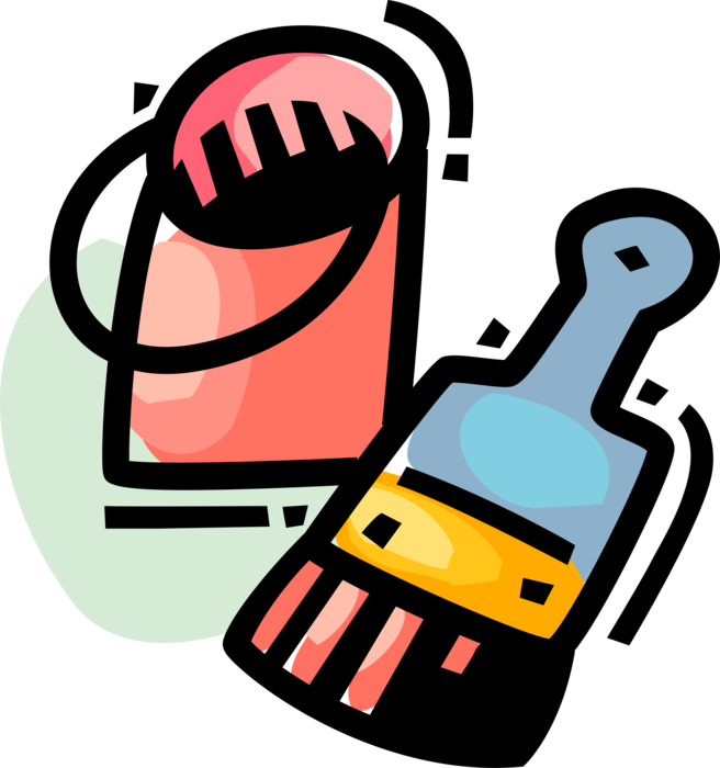 Vector Illustration of Home Renovation and Decoration Paint Can and Paintbrush