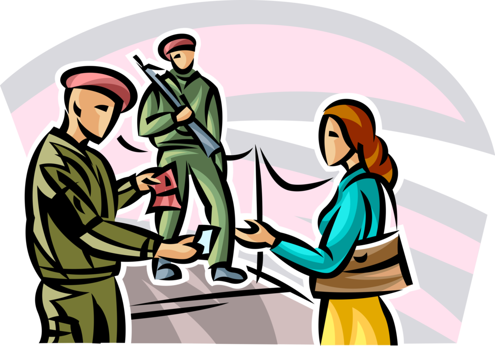 Vector Illustration of Military Police Provide Security Service at Airport Terminal Checking Travel Passenger Identification