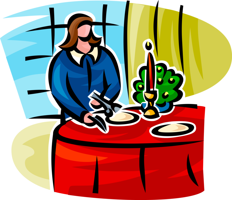 Vector Illustration of Setting the Table with Place Settings and Utensils for Special Dinner