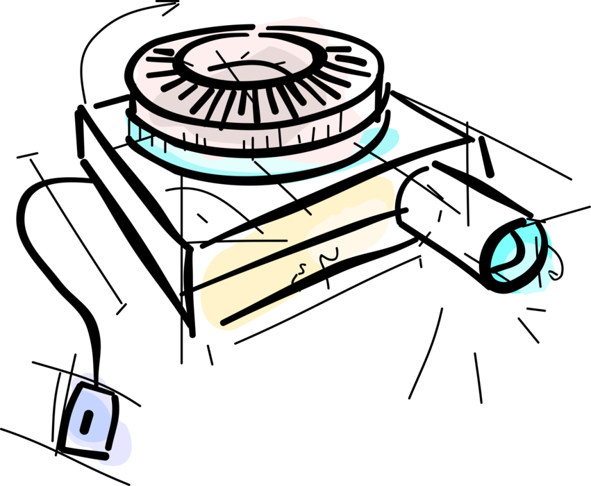 Vector Illustration of Slide Projector Opto-Mechanical Device Projects Photographic 35mm Slides