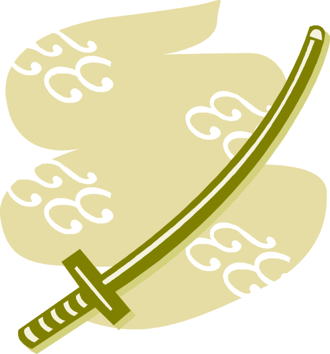 Vector Illustration of Japanese Katana Samurai Sword with Curved Single-Edged Blade