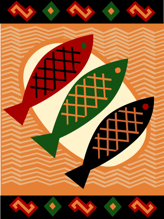 Vector Illustration of African Traditional Fish Dinner on Platter