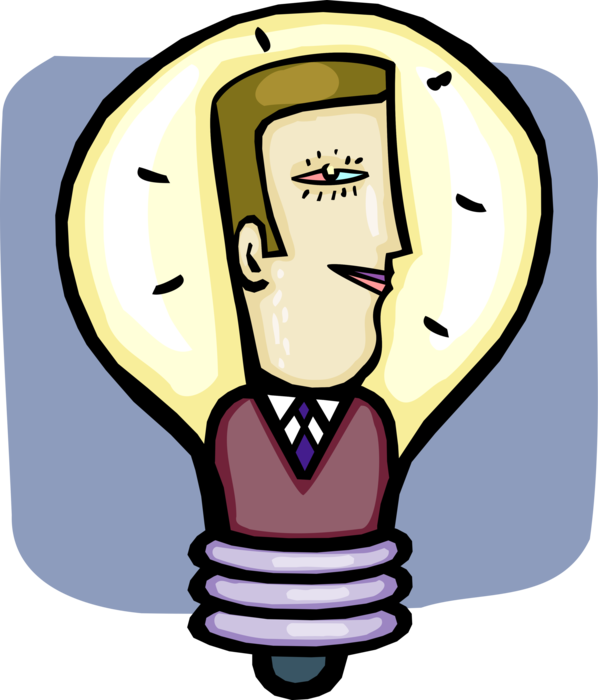 Vector Illustration of Businessman as Electric Light Bulb Symbol of Invention, Innovation, and Good Ideas