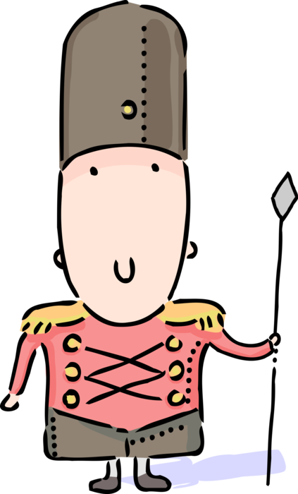 Vector Illustration of British Royal Guard in Bearskin Hat with Lance Spear, London, England