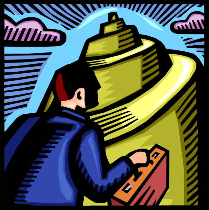 Vector Illustration of Businessman on Track to Accomplish Corporate Goals and Objectives by Reaching Mountain Summit