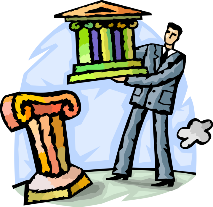 Vector Illustration of Financier Businessman Elevates Financial Banking Industry Symbol on Pedestal Column