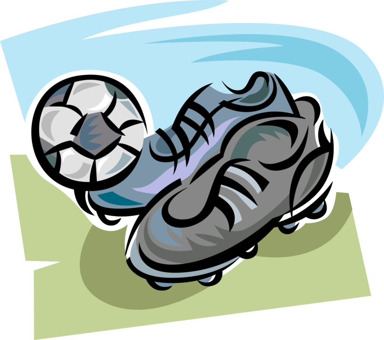 Vector Illustration of Sport of Soccer Football Athletic Footwear Cleats and Ball