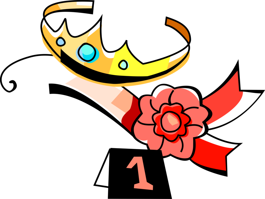 Vector Illustration of Beauty Queen Tiara Crown and Pageant Ribbon Sash