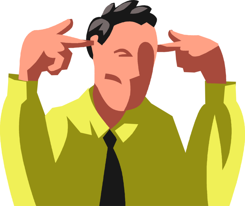 Vector Illustration of Businessman Covers Ears with Hands to Hear No Evil