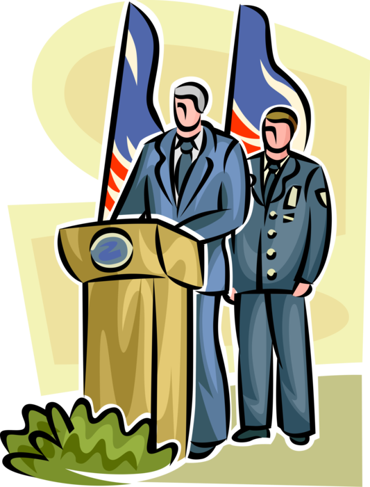 Vector Illustration of United States Politician Pays Tribute to Law Enforcement Police and Firefighters Who Serve and Protect