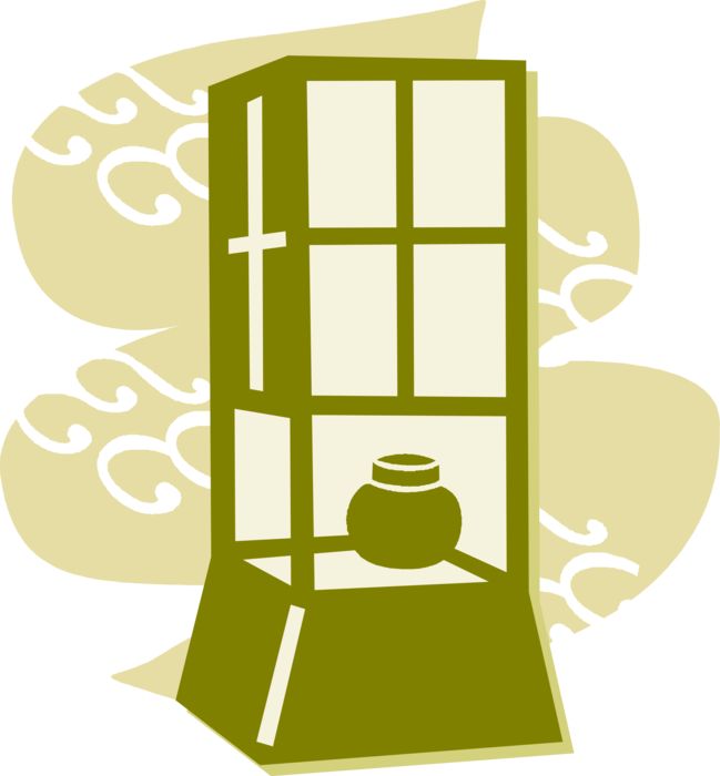 Vector Illustration of Japanese Storage Cabinet with Vase