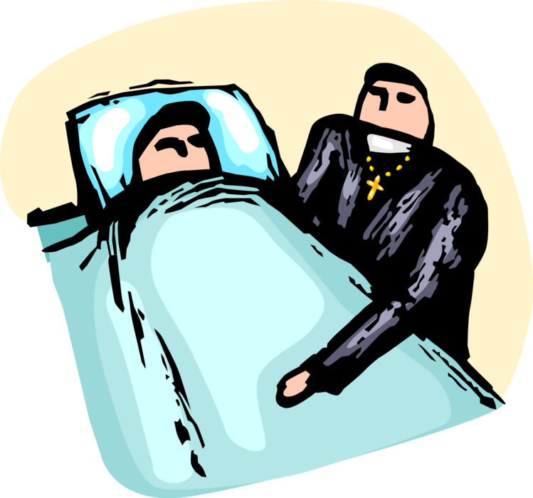 Vector Illustration of Christian Minister Priest Delivers Last Rights to Dying Man
